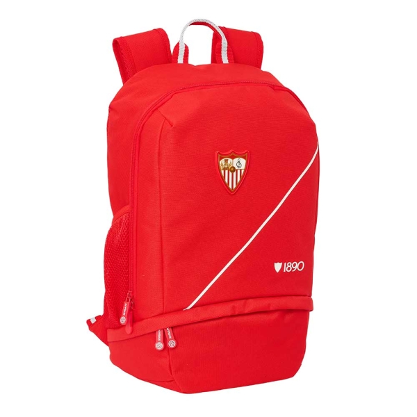 Safta Sevilla FC Mochila Zapatillero - Cremallera con Doble Tirador - Bolsillo Interior - Portabotellas - Asa de Mano - 28x51x19cm - Color Rojo