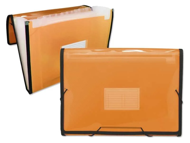 Ingraf Carpeta Frame Fuelle 13 Bolsillos Tamaño A4 - Polipropileno Translucido - Gomas y Solapas - Color Naranja