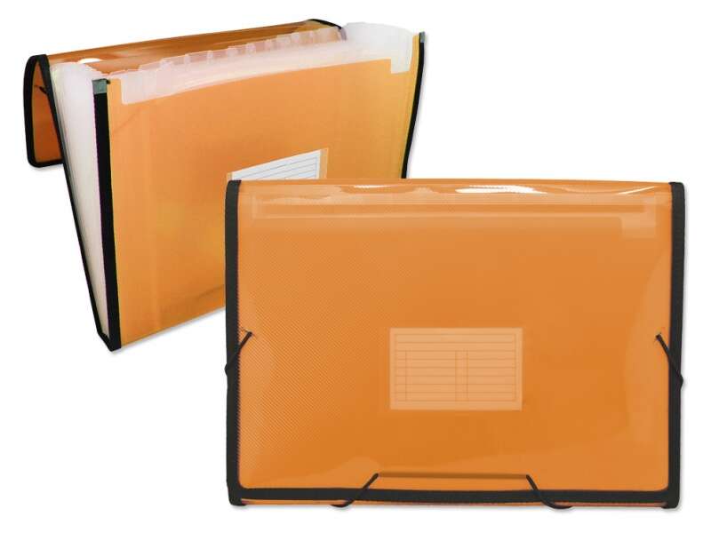 Ingraf Carpeta Frame Fuelle 13 Bolsillos Tamaño A4 - Polipropileno Translucido - Gomas y Solapas - Color Naranja