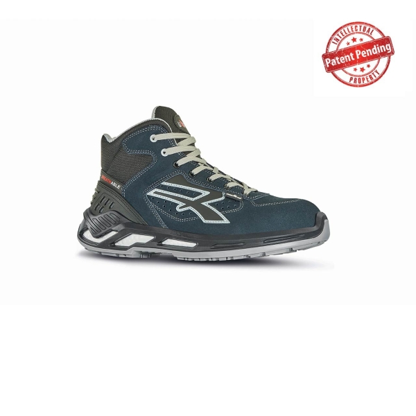 Upower Blaster S ESD Calzado de Seguridad Altos - Talla 35 - Piel Afelpada Perforada, Puntera de Aluminio, Suela Antideslizante, Proteccion S1PS FO SR - Color Azul Marino