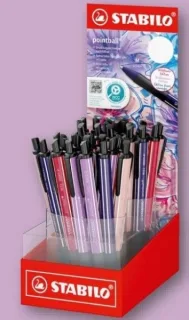 Stabilo Pointball Naturecolors Wildflower Expositor con 38 Boligrafos Retractiles - Trazo 0.5mm - Hechos con 87% Bioplastico - Grip Antideslizante - Recargables - Tinta Azul - Colores Surtid