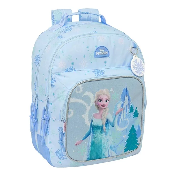 Safta Frozen Mochila - Adaptable a Carro - Bolsillo Frontal - Portabotellas - Cremallera con Doble Tirador - Asa de Mano - Hombreras y Espalda Acolchada - 32x42x15cm - Color Azul Pastel