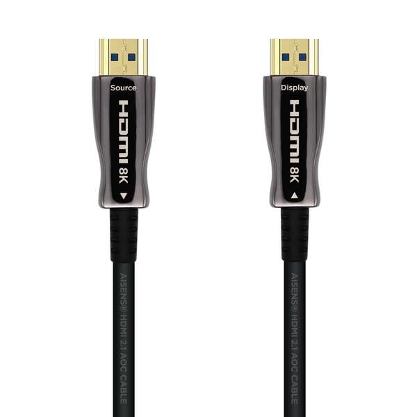 Aisens Cable HDMI V2.1 AOC (Active Optical Cable) Fibra Optica Ultra Alta Velocidad UHS 8K@60Hz 4K@120Hz 4:4:4 48Gbps - A/M-A/M - 15m - Color Negro
