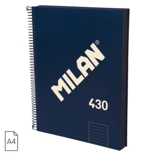 Milan 430 Since 1918 Cuaderno A4 con Espiral - Papel a Lineas de 7mm - 120 Hojas de 95g - Tapa Dura - Color Azul