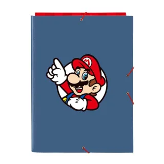 Safta Super Mario Carpeta de 3 Solapas - Formato Folio - Cierre con Gomas Elasticas - Tapas Duras Forradas - 26x33.5x2.5cm - Color Rojo y Azul
