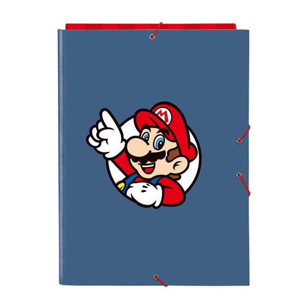 Safta Super Mario Carpeta de 3 Solapas - Formato Folio - Cierre con Gomas Elasticas - Tapas Duras Forradas - 26x33.5x2.5cm - Color Rojo y Azul