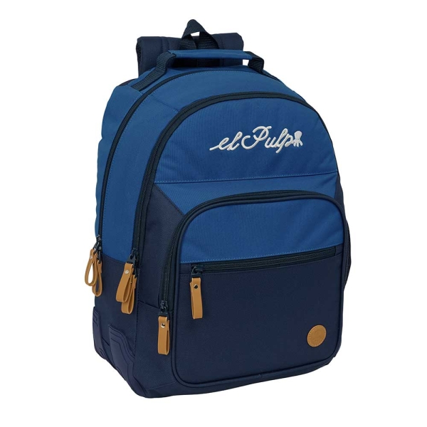 Safta el Pulpo Mochila - Adaptable a Carro - Bolsillo Frontal - Portabotellas - Cremallera con Doble Tirador - Asa de Mano - Hombreras y Espalda Acolchada - 32x42x15cm - Color Azul Marino