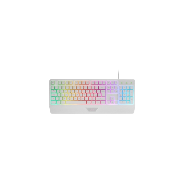 Mars Gaming MK124 Teclado Completo Hibrido H-Mech - Almohadilla Integrada - Disposicion Portuguesa QWERTY PT - Iluminacion FRGB - 450x181x36mm - Color Blanco