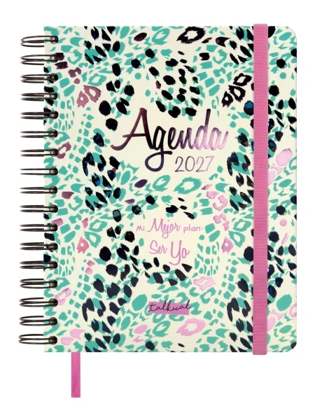 Finocam Talkual Plan Agenda - Anual 2027 - Semana Vista Horizontal - 155x217mm - Espiral Doble - Tapa Dura - Goma Elastica - Papel de 90g/m2 - Cinta Punto - Notas Adhesivas Surtidas - Multicolor