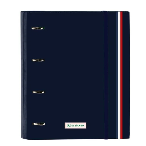Safta el Ganso Eclipse Carpeta con 4 Anillas 35mm - Tapas Duras Forradas - Recambio 100 Hojas - Cuadriculas 5x5mm - Cierre Elastico - Incluye Separadores - 270x35x320mm - Color Azul Marino