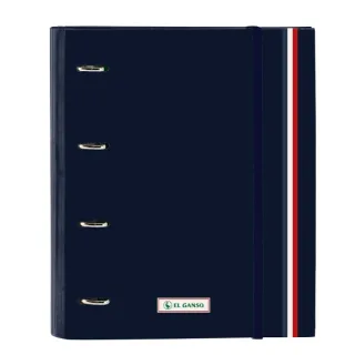 Safta el Ganso Eclipse Carpeta con 4 Anillas 35mm - Tapas Duras Forradas - Recambio 100 Hojas - Cuadriculas 5x5mm - Cierre Elastico - Incluye Separadores - 270x35x320mm - Color Azul Marino