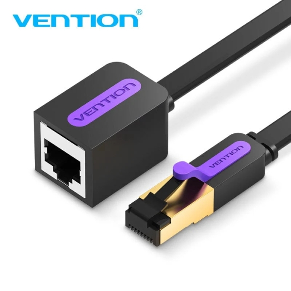Vention Cable Extensor de Red Cat.7- Longitud 1.5m - Velocidad hasta 10Gbps - 30AWG - Conectores Chapados en Oro - Color Negro