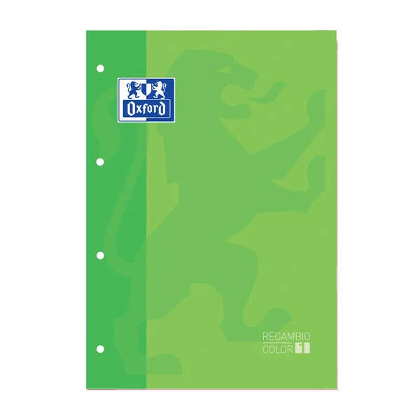 Oxford School Classic Recambio Encolado A4 80 Hojas Cuadricula 5x5 - Recuadro del Color de la Tapa - Tapa Color Verde · Pack de 5 uds.