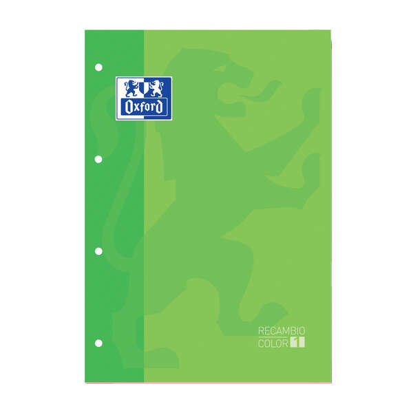 Oxford School Classic Recambio Encolado A4 80 Hojas Cuadricula 5x5 - Recuadro del Color de la Tapa - Tapa Color Verde · Pack de 5 uds.