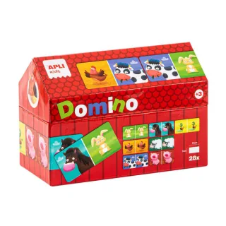 Apli Kids Domino de la Granja Ilustrado por Angelica Scudamore - 28 Piezas de 14x7 cm - Caja en Forma de Casita - Piezas Resistentes y Seguras - Mejora la Concentracion, Observacion, Memoria