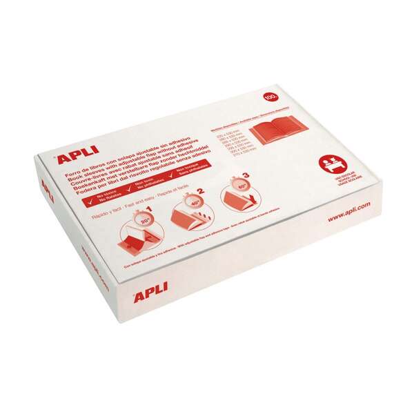 Apli Caja de 100 Forros para Libros 300mm PVC 130 micras - Solapa Autoajustable - Facil Forrado en 3 Pasos - Transparente