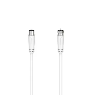 Hama Essential Cable Coaxial de Antena - Longitud 3m- Coaxial Hembra - Conector F Macho - Doble Blindaje - Apantallamiento 90dB - Impedancia 75Ohm - Color Blanco