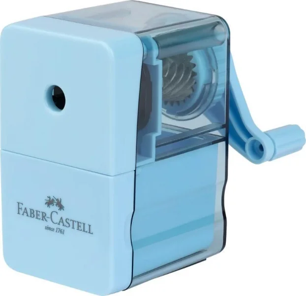 Faber-Castell Sky Blue Afilalapices de Manivela - Para Lapices de hasta 8.4mm Ø - Cuchilla Giratoria de Metal - Color Azul