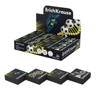 ErichKrause Sport DNA Expositor con 24 Gomas de Borrar - Caucho Termoplastico - No Deja Residuos - No Rasga el Papel - Libre de PVC - Colores Surtidos