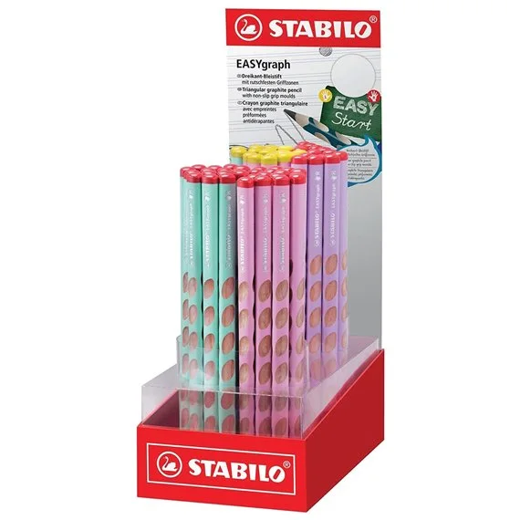 Stabilo Easygraph Pastel Expositor con 60 Lapices de Grafito - Para Uso Diestro y Zurdo - Mina HB de 3.15mm - Diseño Ergonomico - Colores Surtidos