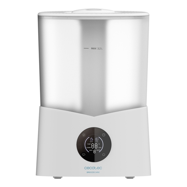 Cecotec BreezeCare 2600 Light Smart Humidificador de Aire - 25W - Deposito 3.2L - 260ml/h - Cobertura hasta 40m2 - Tactil - 3 Velocidades - Temporizador - LED - 19.8x18x29cm - Color Blanco