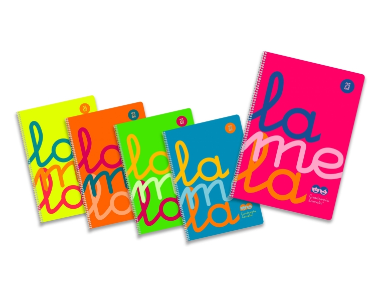 Lamela Pack de 5 Cuadernos de Espiral con 80 Hojas de 90g/m2 con Margen - Formato Folio - Pauta Cuadrovia de 2.5mm - Cubierta de Polipropileno Fluorescente - Papel Offset Blanco Extra - Colo