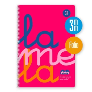 Lamela Cuaderno Espiral con 80 Hojas de 90g/m2 con Margen - Formato Folio - Pauta Cuadrovia de 3mm - Cubierta de Polipropileno - Papel Offset Blanco Extra - Color Rosa Fluorescente