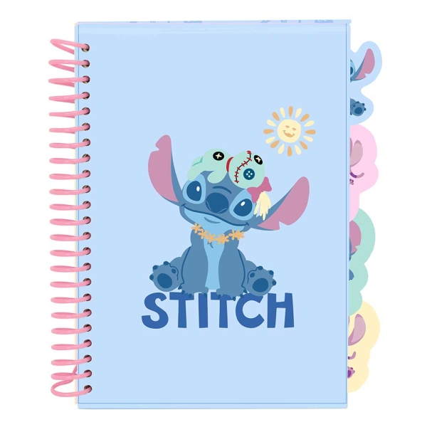 Safta Stitch Bloc de Notas - Formato A5 - 80 Hojas de 80 g/m2 - Espiral - Tapas Duras - 4 Separadores Interiores - 14.8x2.1cm - Color Azul Pastel