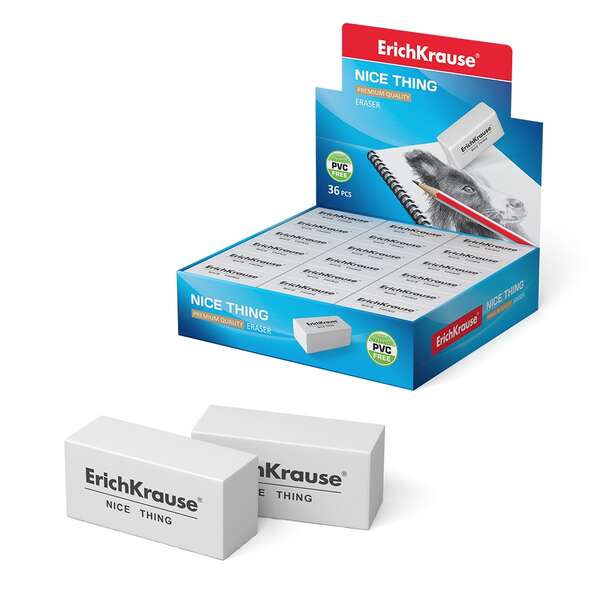 Erichkrause Nice Thing Borrador de Dureza Media - Fabricado de Caucho Termoplastico Hipoalergenico - Ecologico y Moderno - Libre de Impurezas - No Contiene Pvc - Color Negro · Pack de 36 uds.