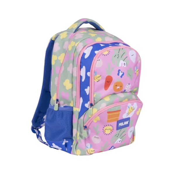 Milan Green and Grow Mochila Escolar 25L - Bolsillos Laterales de Malla - Compartimento Interior para Portatil - 4 Cremalleras - 46.5x30x17cm - Multicolor
