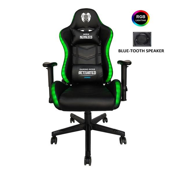 Cromad Serie Nemesis Silla Gaming RGB - Estructura Robusta - Piel Sintetica de Alta Calidad - Altura Regulable con Piston de Gas Clase 2 - Respaldo Reclinable - Cojin Lumbar y Cervical - Rep