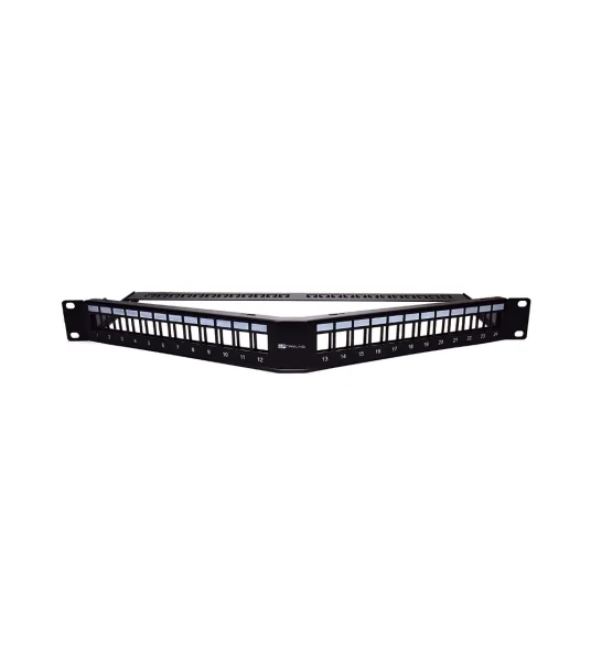 WP Patch Panel de 24 Puertos RJ45 CAT6 UTP - 1U Keystone Angulado - Color Negro