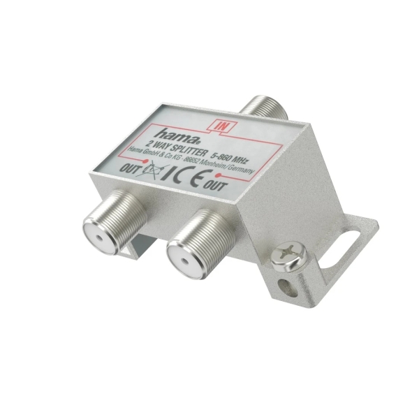 Hama Essential Divisor para Antena - 1 Entrada F Hembra - 2 Salidas F Hembra - Color Plata