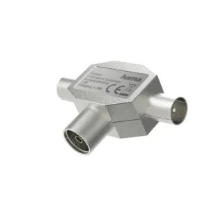 Hama Essential Divisor de Antenas - Coaxial Hembra - Coaxial Macho x2 - Metalico - Color Plata