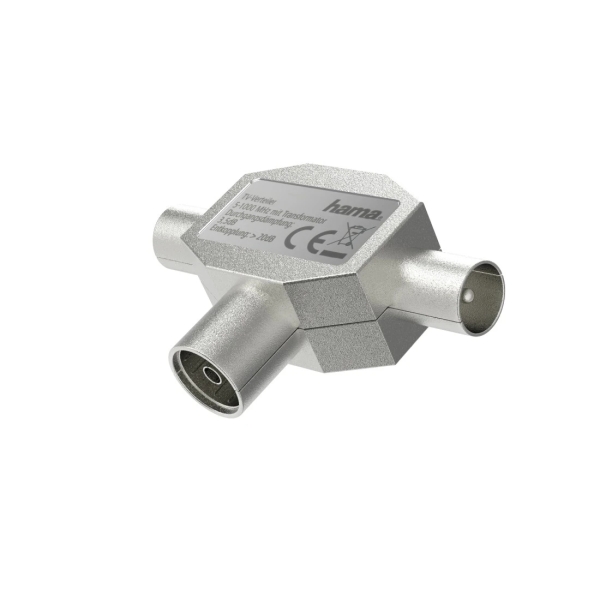Hama Essential Divisor de Antenas - Coaxial Hembra - Coaxial Macho x2 - Metalico - Color Plata