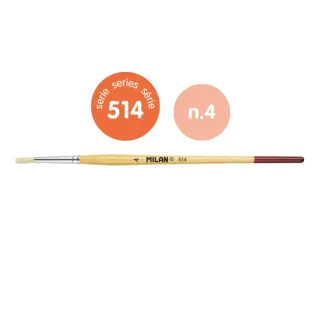 Milan 514 Pack de 12 Pinceles Redondo - Mango Corto Numero 4 - Bolsa con Colgador - Cerda Natural - Color Madera Claro