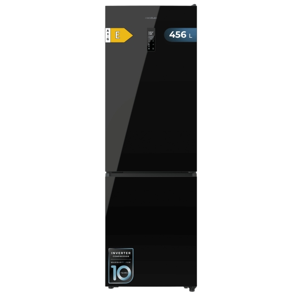 Cecotec Bolero CoolMarket Combi 456 Black Glass E Frigorifico Combi - Capacidad 456L - Compresor Inverter - Total Nofrost - Puerta de Cristal - Frio Envolvente - Clase E - 201x59.5x68cm - Co