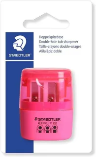 Staedtler Sacapuntas Doble Uso con Deposito - 2 Agujeros - De 8.2mm hasta 10.2mm - Color Rosa Neon