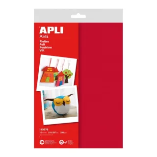 Apli Pack de 10 Hojas de Fieltro A4 - 40% Lana Natural - Grosor 250gr - Resistente y Suave - Facil de Marcar, Cortar y Pegar - Color Rojo