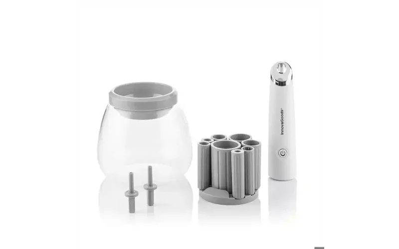 Innovagoods Maklin Limpiador y Secador Automatico de Brochas de Maquillaje - Velocidad 7000rpm - Inalambrico - 12x10cm - Color Blanco y Gris