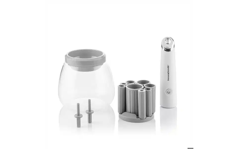 Innovagoods Maklin Limpiador y Secador Automatico de Brochas de Maquillaje - Velocidad 7000rpm - Inalambrico - 12x10cm - Color Blanco y Gris