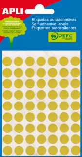 Apli Minibolsa de 315 Etiquetas Redondas Ø 10mm - 5 Hojas por 63 Etiquetas - Adhesivo Permanente - Aptas para Escritura con Lapiz, Boligrafo y Rotulador - Color Amarillo