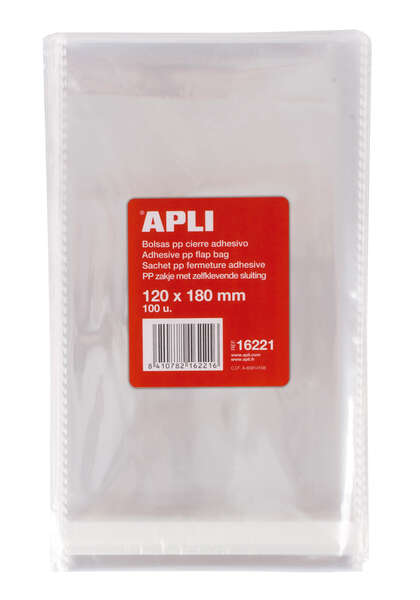 Apli Pack de 100 Bolsas Polipropileno Transparente con Cierre Adhesivo - Tamaño 120 x 180mm - Galga 120 - Alta Resistencia y Flexibilidad - Uso Alimenticio