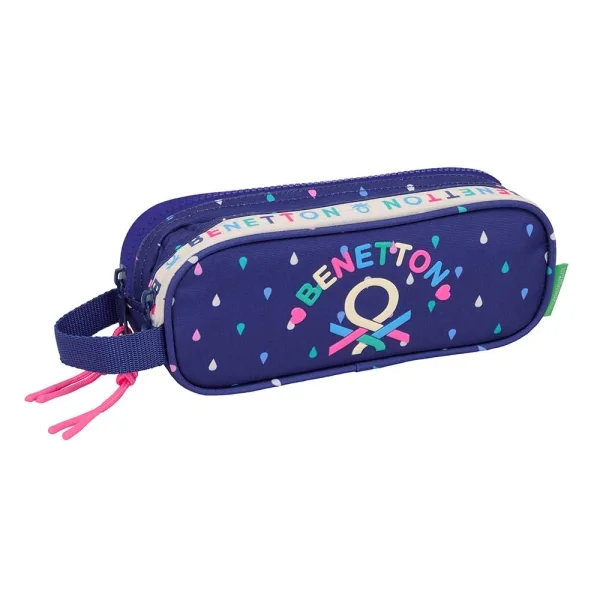 Safta Benetton Drop Portatodo - 2 Compartimentos con Cremalleras - Asa Lateral - 1L - 210x60x80mm - Color Azul Oscuro