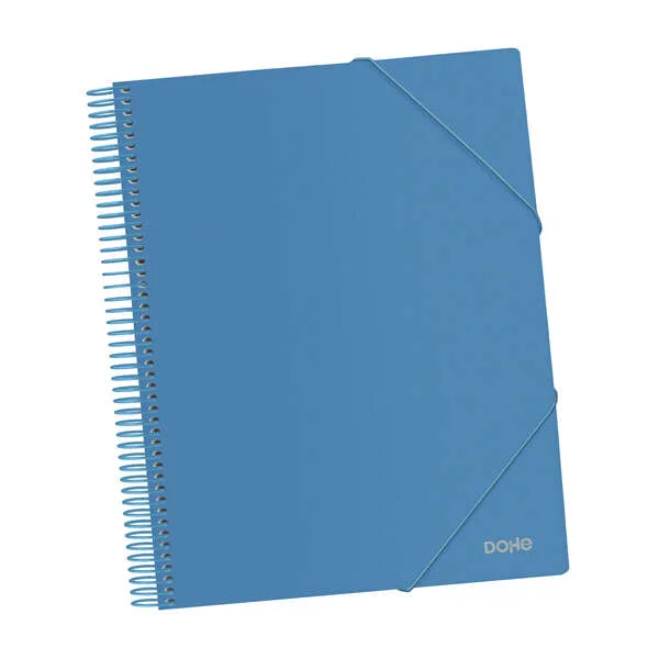Dohe Carpeta con 40 Fundas Tamaño A4 - Tapa de Polipropileno Opaco de 800 Micras - Fundas Transparentes de 80 Micras - Espiral de Plastico Colorido - Gomas Elasticas a Juego