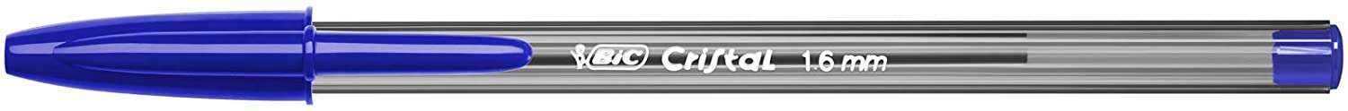 Bic Cristal Large Boligrafo de Bola - Punta Gruesa de 1.6mm - Trazo de 0.60mm - Tinta con Base de Aceite - Translucido - Color Azul · Pack de 50 uds.