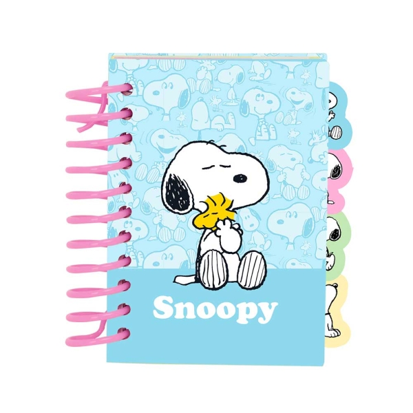 Safta Snoopy Bloc de Notas - Formato A7 - 80 Hojas de 80 g/m2 - Espiral - Tapas Duras - 4 Separadores Interiores - 7.4x10.5cm - Color Azul Claro