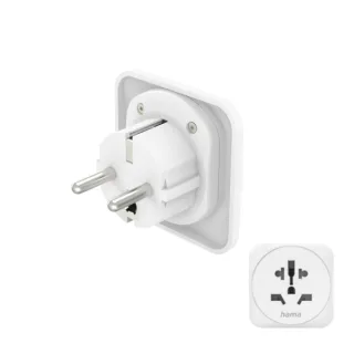 Hama Adaptador de Viaje Toma Tipo E y Schuko - Potencia hasta 3750W - Hembra Multiple - Voltaje 250V - Color Blanco