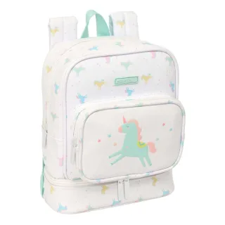 Safta Unicornio Mochila Guarderia - Isotermica - Tarjeta ID - Compartimento Termo - Compatible con Carrito - Asa de Mano - 7.25L - 220x100x270mm - Color Blanco
