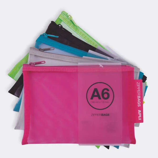 Apli Sobres Porta-Todo Nylon Transpirable A6 - Resistentes y Duraderos - Ideal para Equipos Electronicos - Cierre de Cremallera - Colores Surtidos · Pack de 20 uds.